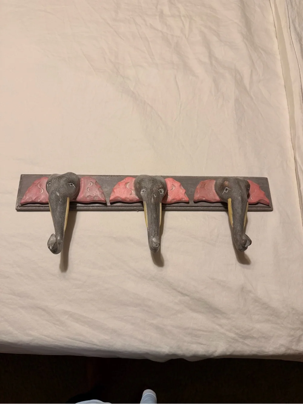 Handcrafted Elephant Wall Hook - Gray and Pink